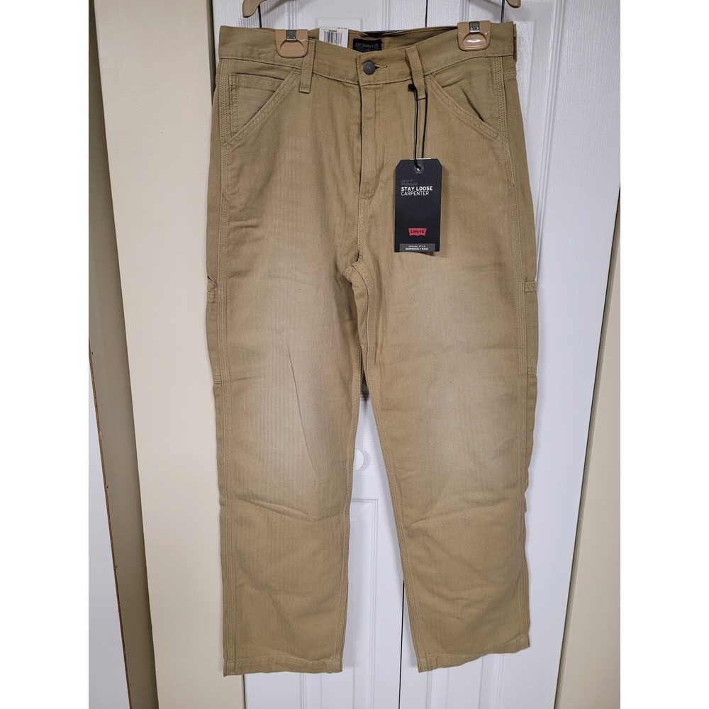 LEVI'S Premium Stay Loose Carpenter Pants Mens Size 30x32 Tan Herringbone Twill